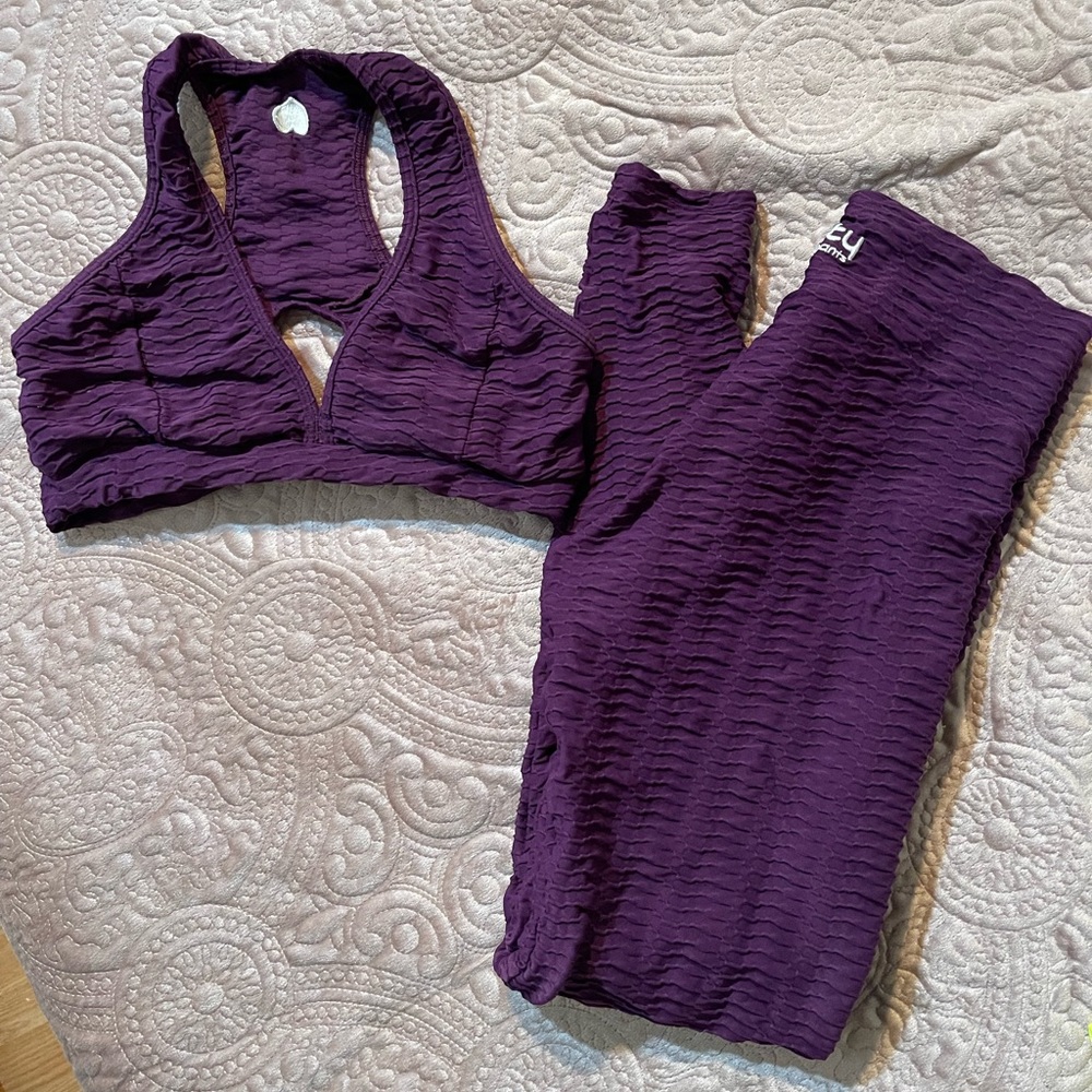 Booty by Brabants dark purple acai leggings and sports bra original fabric